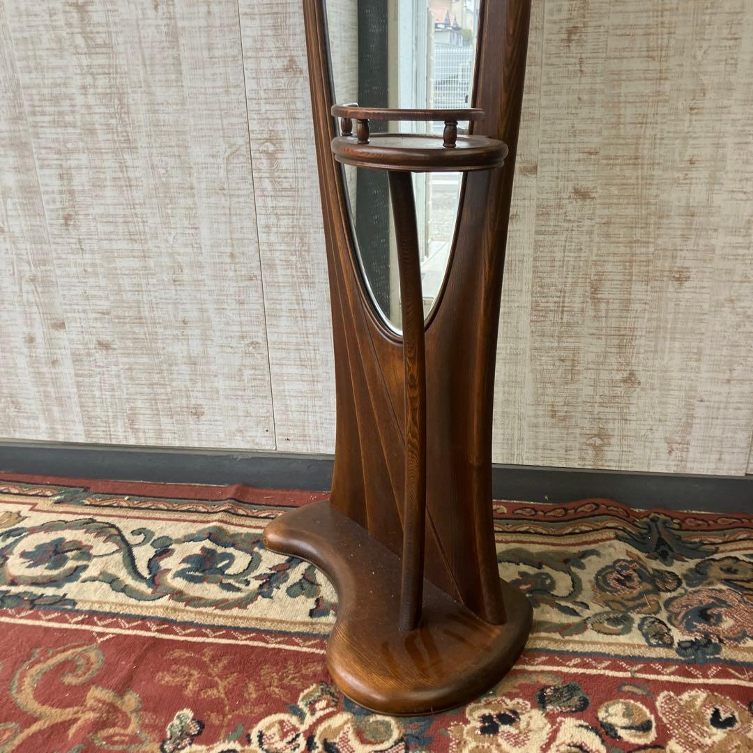 昭和レトロ 松永工房 カンティーニュ 木製姿見 全身鏡 スタンドミラー 古家具