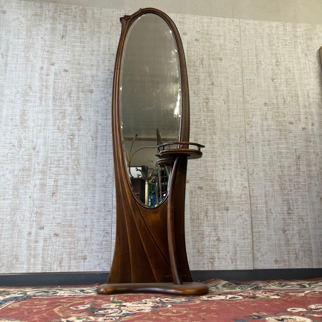 昭和レトロ 松永工房 カンティーニュ 木製姿見 全身鏡 スタンドミラー 古家具