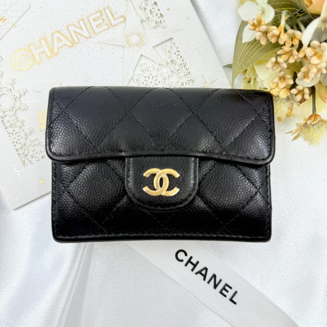 CHANEL シャネル 三つ折り財布　 スモールウォレット キャビアスキン