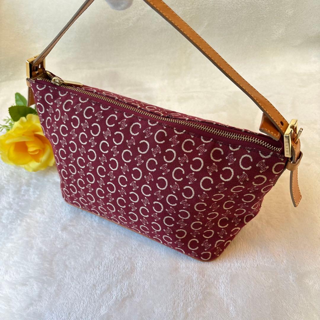 極美品✨　CELINE アクセサリーポーチ　Cマカダム　総柄　キャンバス　赤