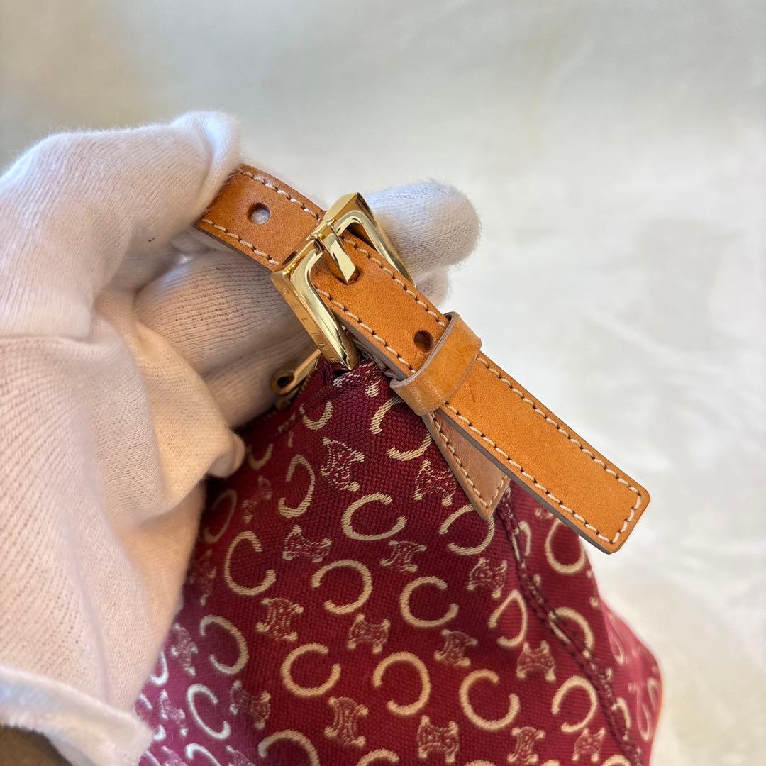 極美品✨　CELINE アクセサリーポーチ　Cマカダム　総柄　キャンバス　赤