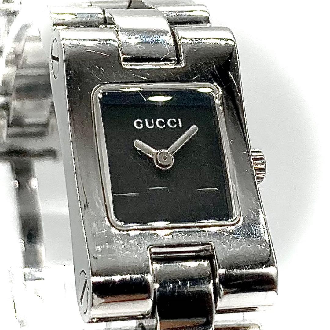 【稼動】 グッチ 腕時計 2305L QZ スクエア 黒文字盤 レディース