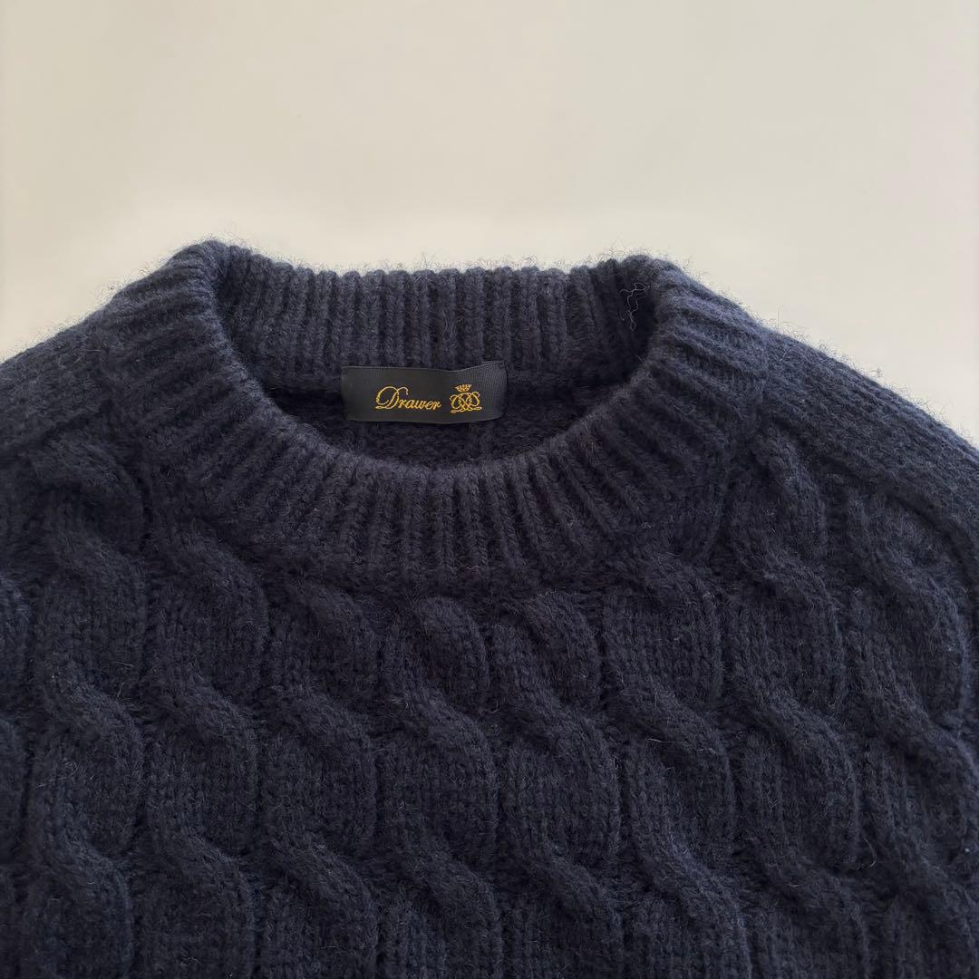 【美品】Drawerドゥロワー　ウールカシミヤニットポンチョ　ネイビー