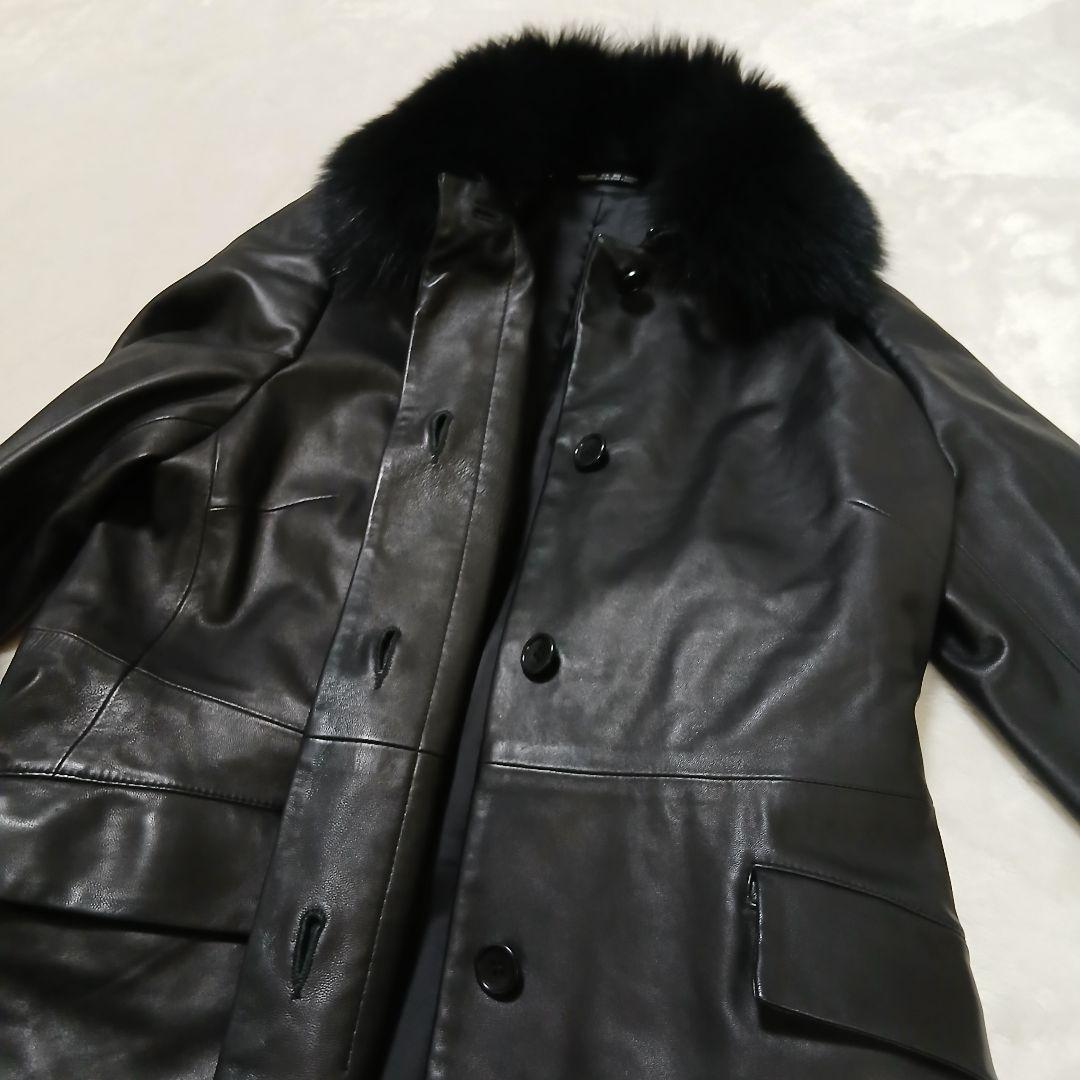 【極美品】COMME CA フォックスファー ベルト付ラムレザーロングコート