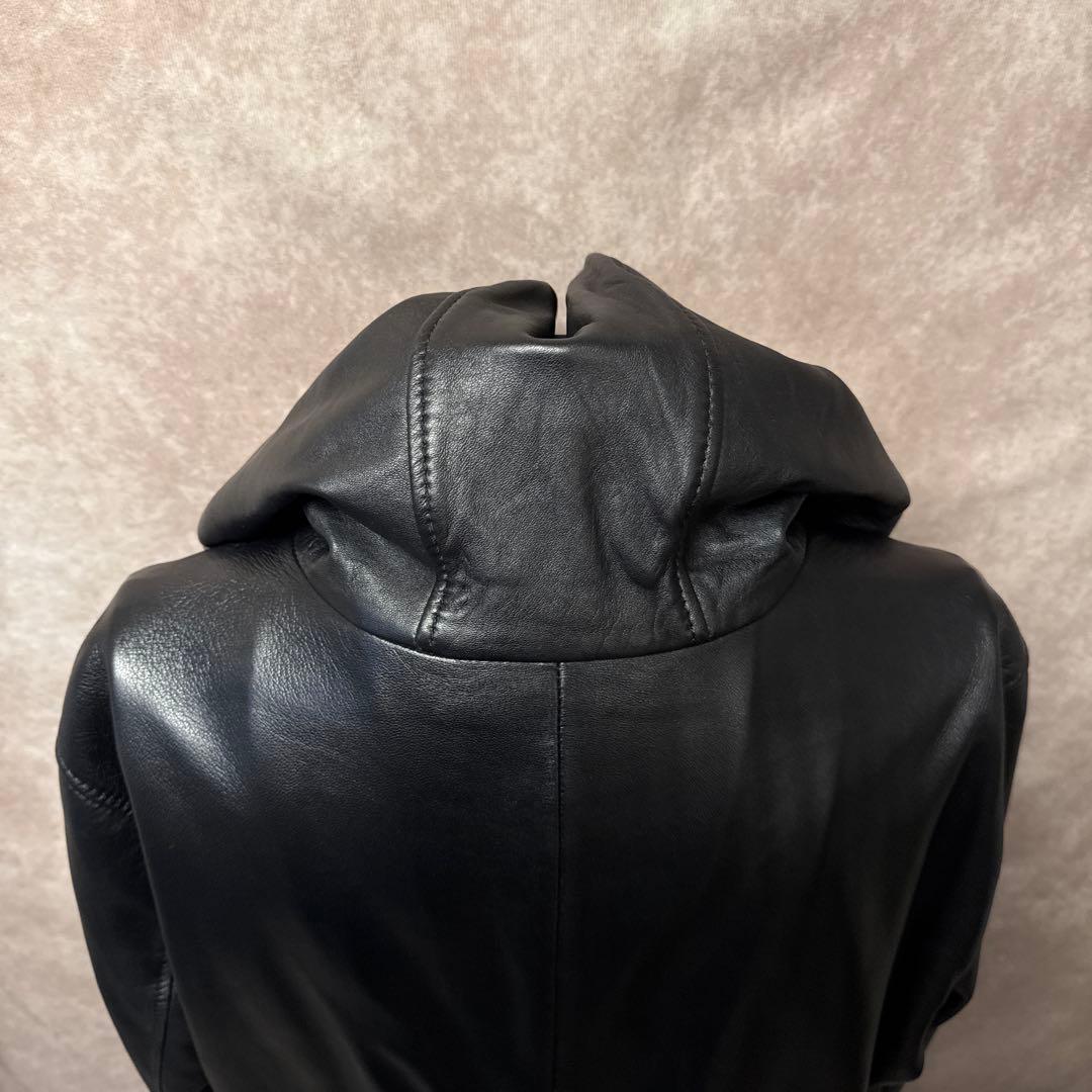 COACH レザーパーカー ラムレザー L フード付き ジップアップ ブラック