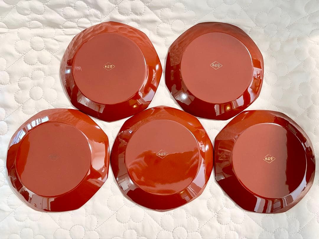 本荘塗 菓子皿 5枚セット 天然木 うるし塗装 箱/しおり付き 漆器 茶道具