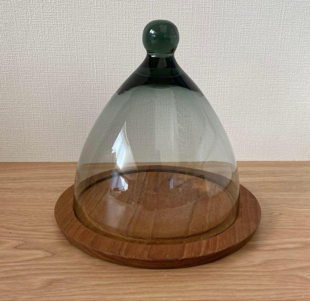 スウェーデン　チークプレートとガラスドーム　北欧　※デンマーク　ヴィンテージ