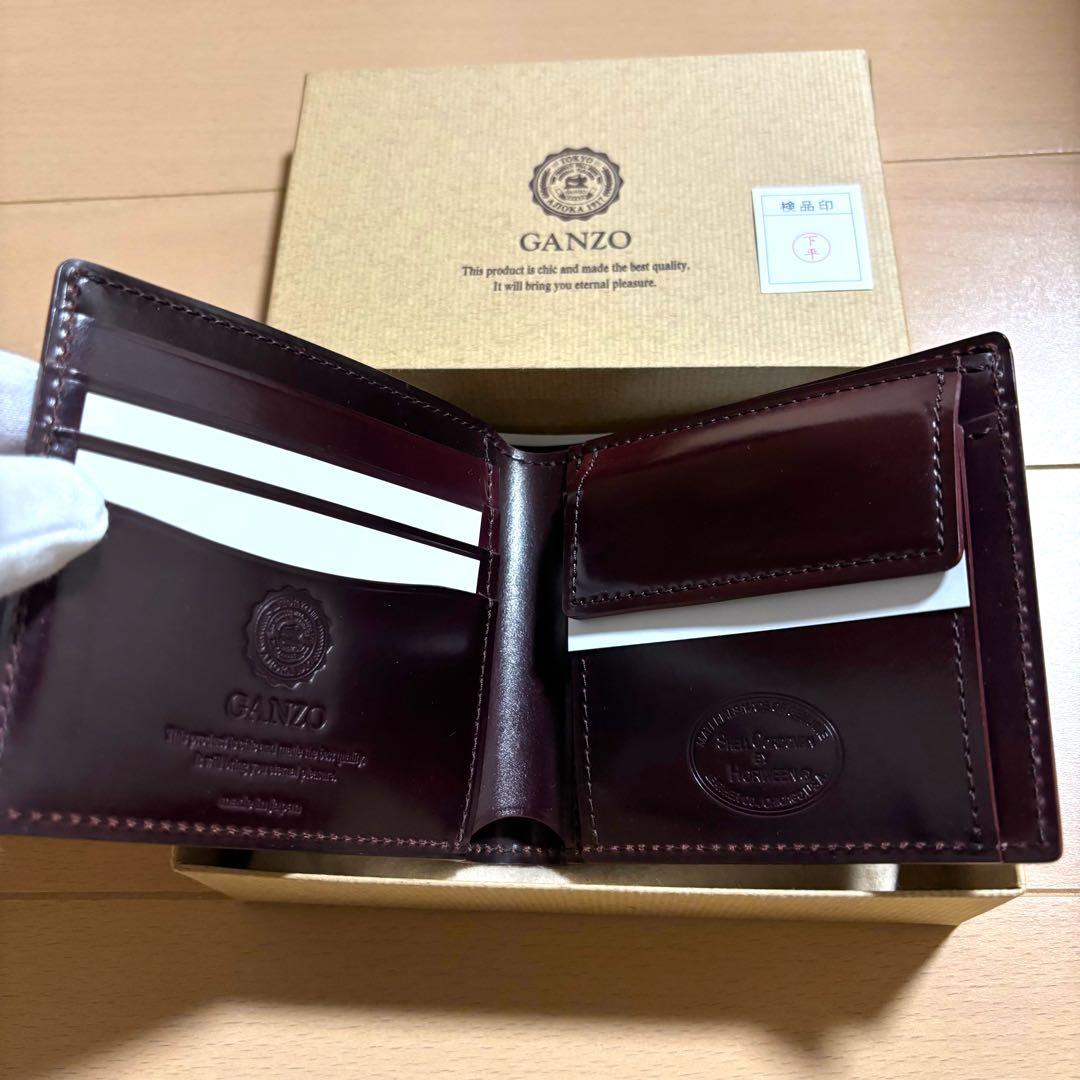 ガンゾ　ganzo シェルコードバン2 二つ折り財布　バーガンディ　ほぼ未使用品
