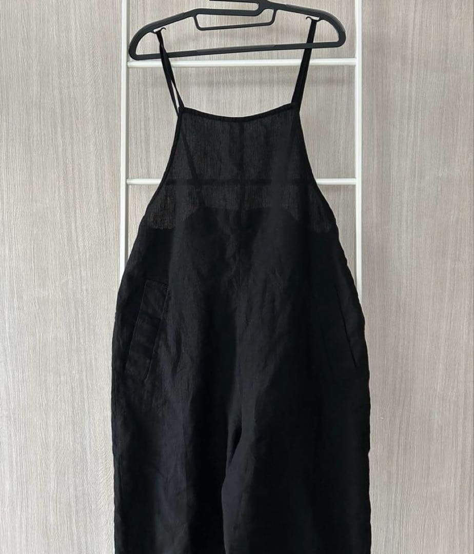 UNIVERSAL TISSU ／リネン100%サロペット／ブラック