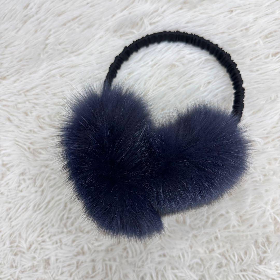【人気】Drawer イヤーマフラー　ネイビー　フォックスファー