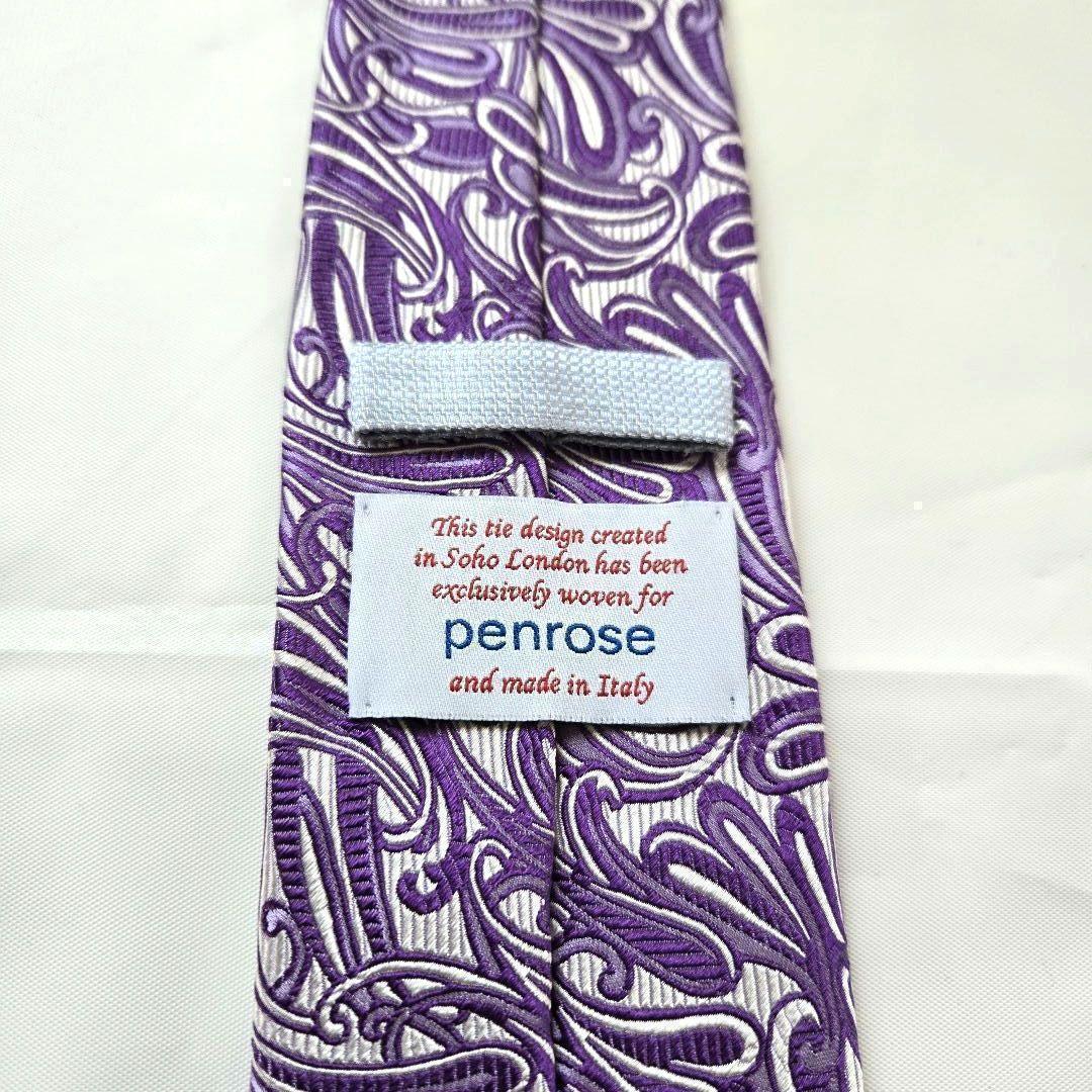 最上級 美品　penrose ハンドメイド パープル　ペイズリー　ネクタイ