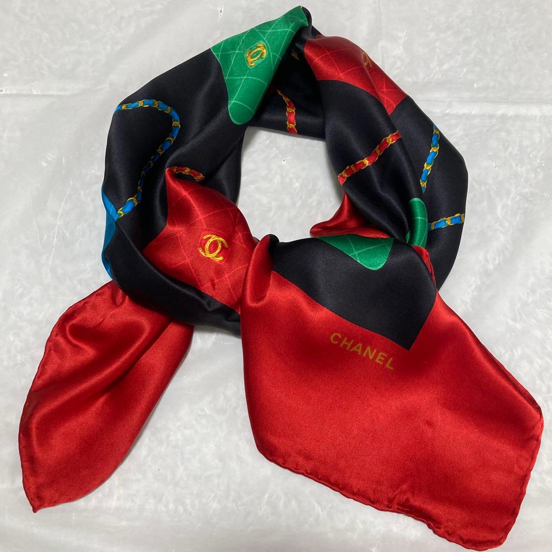 CHANELシルク大判スカーフ★美品.マトラッセ.バッグ柄.ヴィンテージ、タグ付