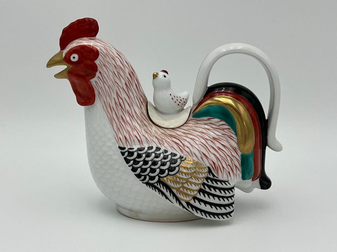 林九郎窯 古伊万里 ヒナ蓋付鶏 銚子瓶 置物 水差し