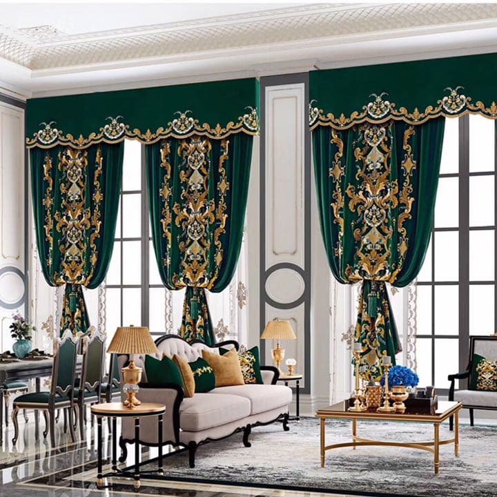 ヨーロッパ風　高級カーテン　上質　落ち着き　遮光カーテン　刺繍