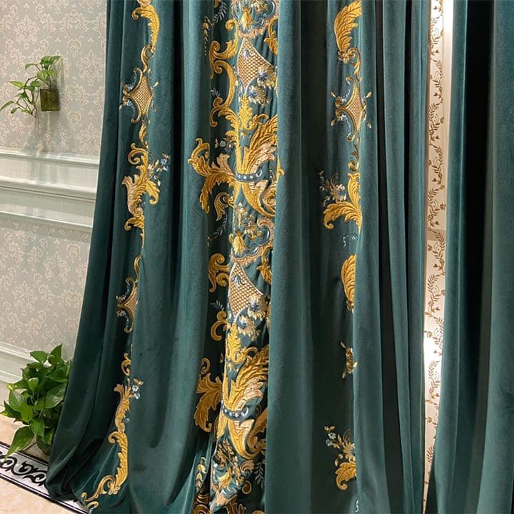 ヨーロッパ風　高級カーテン　上質　落ち着き　遮光カーテン　刺繍