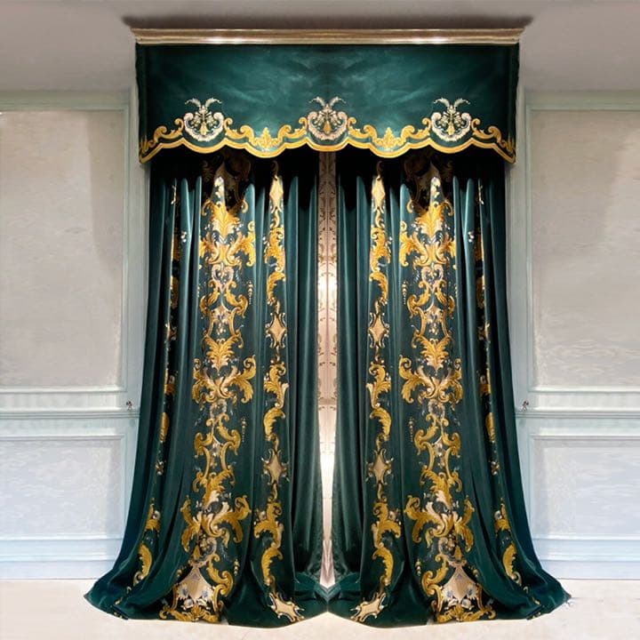 ヨーロッパ風　高級カーテン　上質　落ち着き　遮光カーテン　刺繍