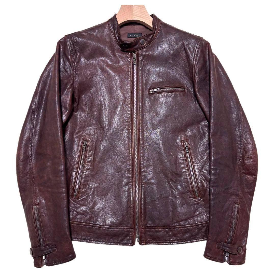 ✨激シブ✨PS PAUL SMITH シングルライダースジャケット　艶あり　M
