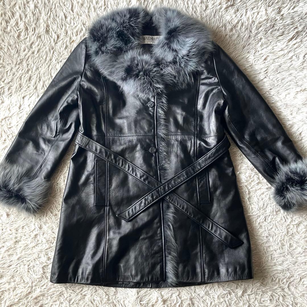 ✨極美品✨BALMAIN ラムレザージャケット フォックスファー 13号