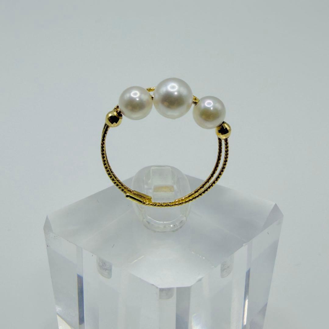 【新品】K18 アコヤ真珠 リング 3珠 フリーサイズ 伊勢志摩 真珠屋さん