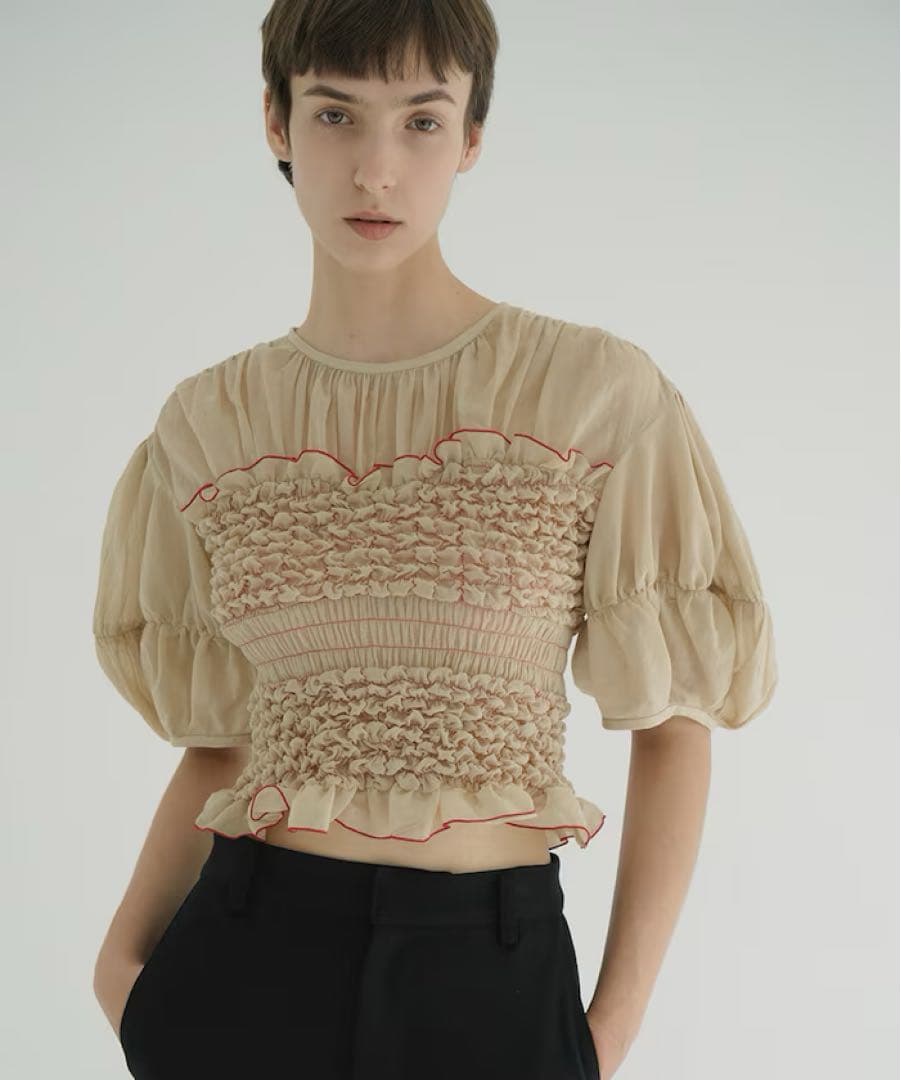 トップス CLANE COLOR STITCHED SHIRRING TOPS