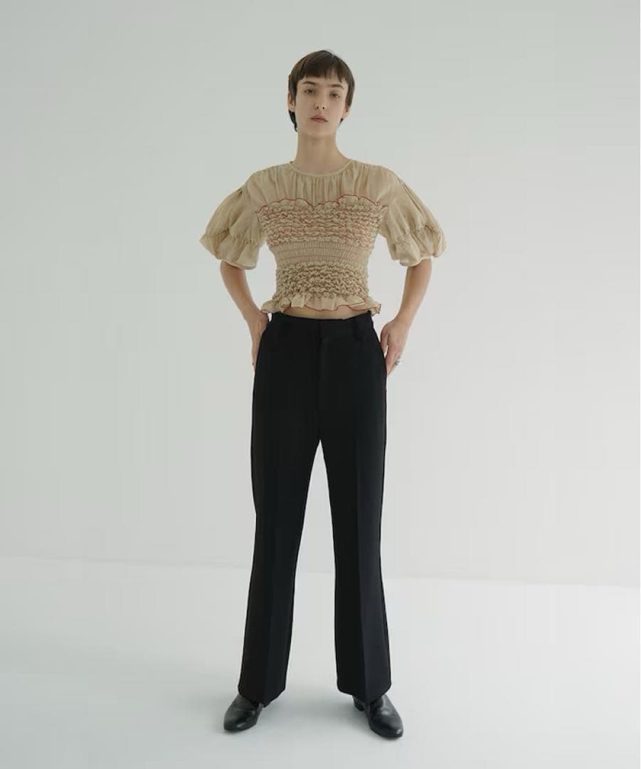 トップス CLANE COLOR STITCHED SHIRRING TOPS