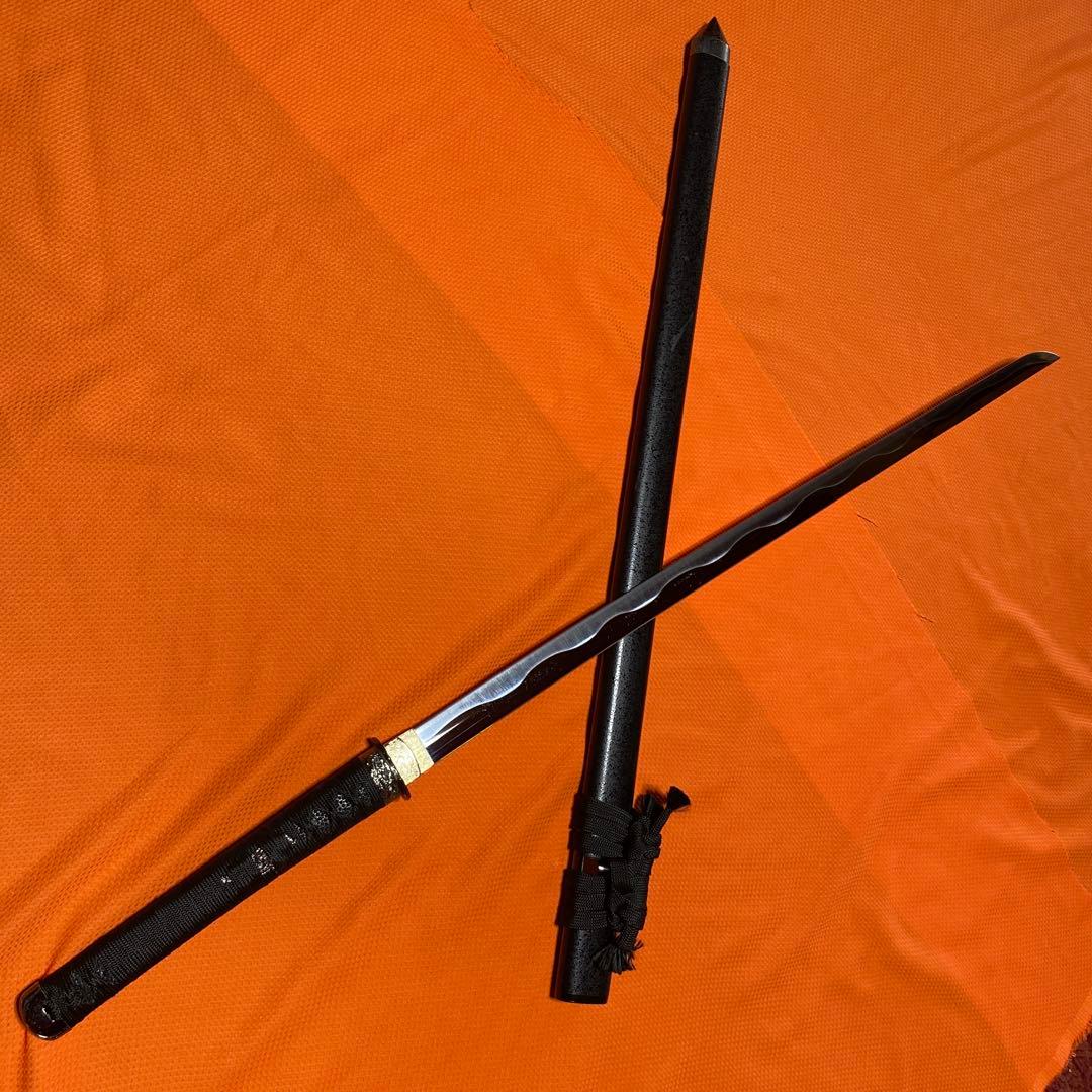 高級模造刀 黒柄黒鮫皮 鍔無し 忍者拵え 直刀