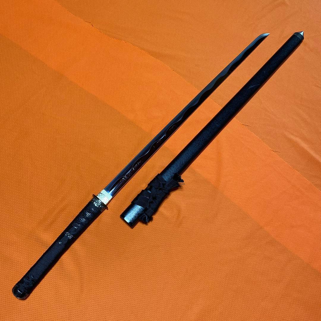 高級模造刀 黒柄黒鮫皮 鍔無し 忍者拵え 直刀
