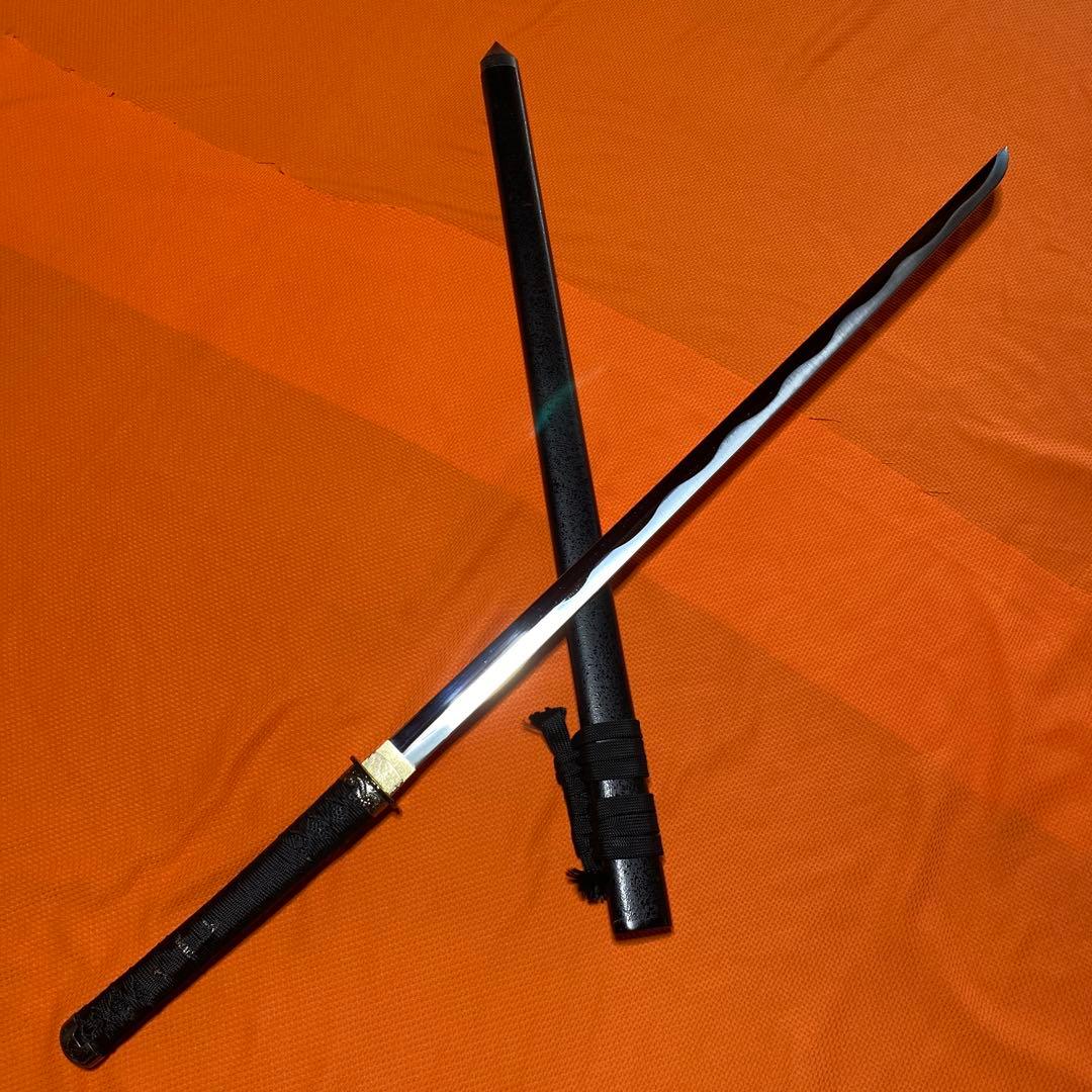 高級模造刀 黒柄黒鮫皮 鍔無し 忍者拵え 直刀