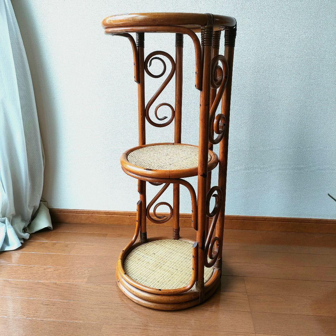 【希少】ラタン製 3段ラック サイドテーブル 天然素材 ヴィンテージ レトロ 籐