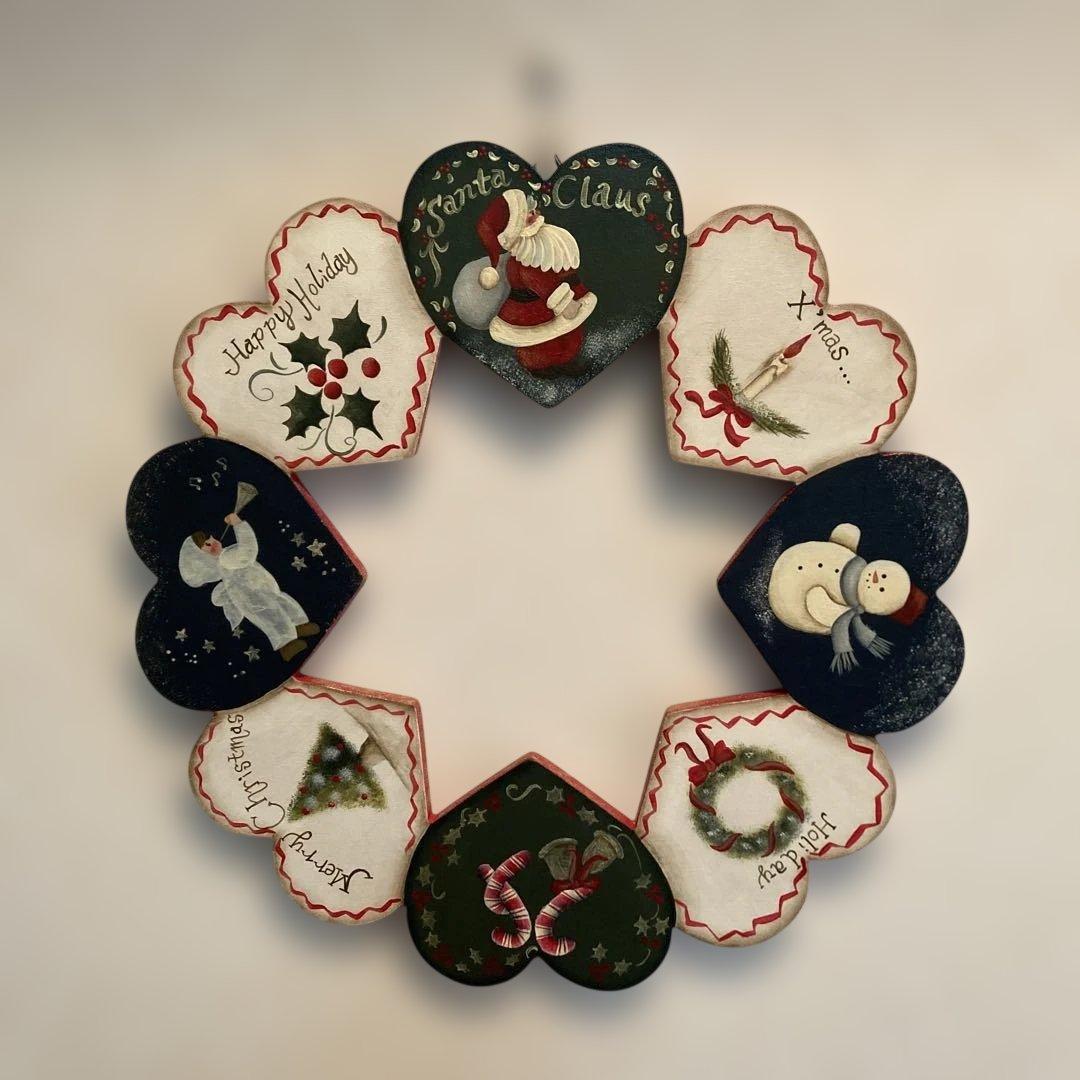 クリスマスリース ハート型 トールペイントサンタクロース