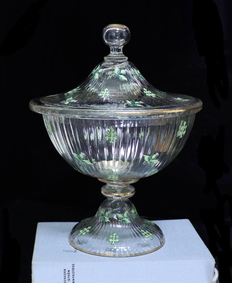 オールド・バカラ 稀少1880年頃金彩エナメルアザミ&ロレーヌ十字大型コンポート