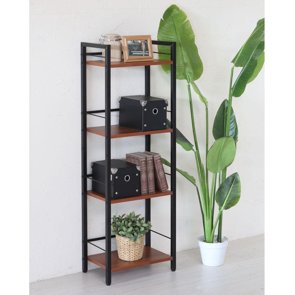 【新品・送料無料】ジャスティス　デスクラック 4段 木目 アイアン モダン 収納