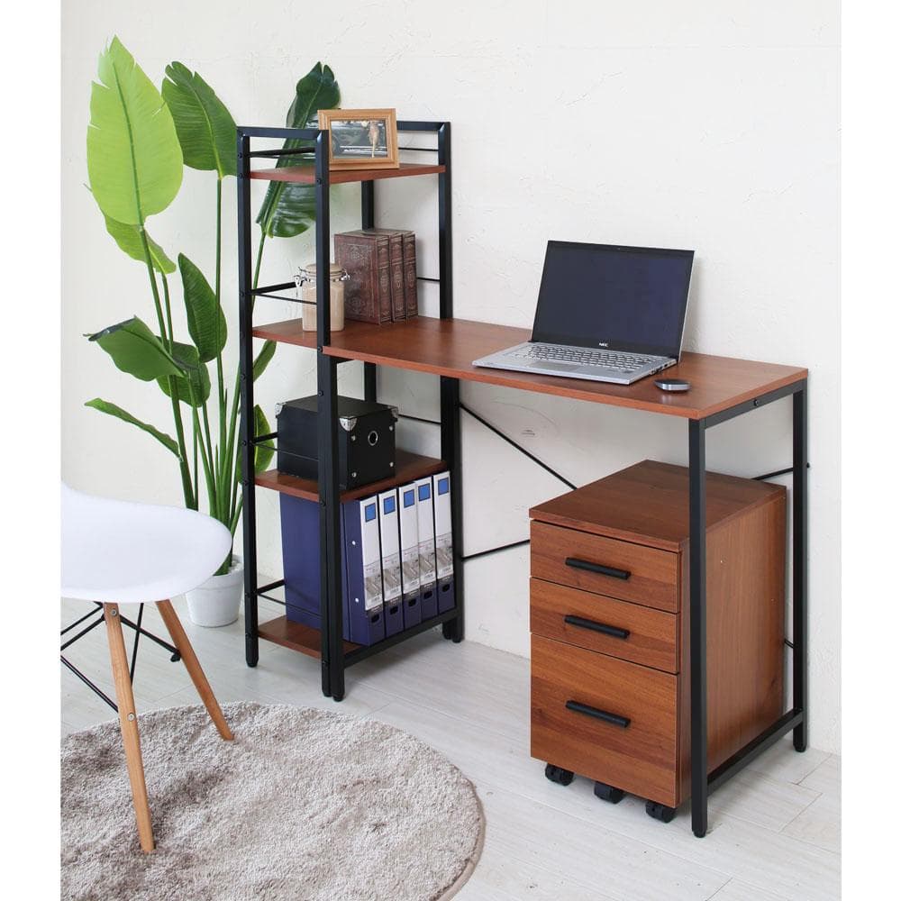 【新品・送料無料】ジャスティス　デスクラック 4段 木目 アイアン モダン 収納