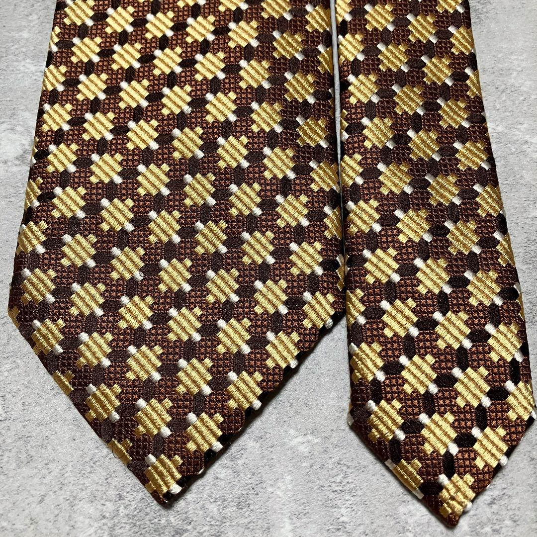 極美品　トムフォード　ネクタイ　チェック　格子柄　光沢感　ジャガード織　ゴールド