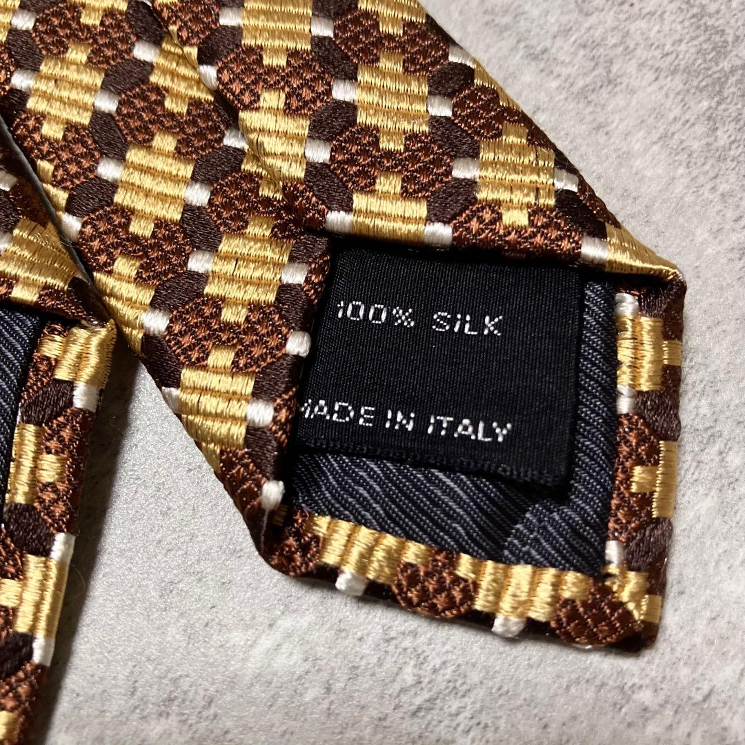 極美品　トムフォード　ネクタイ　チェック　格子柄　光沢感　ジャガード織　ゴールド