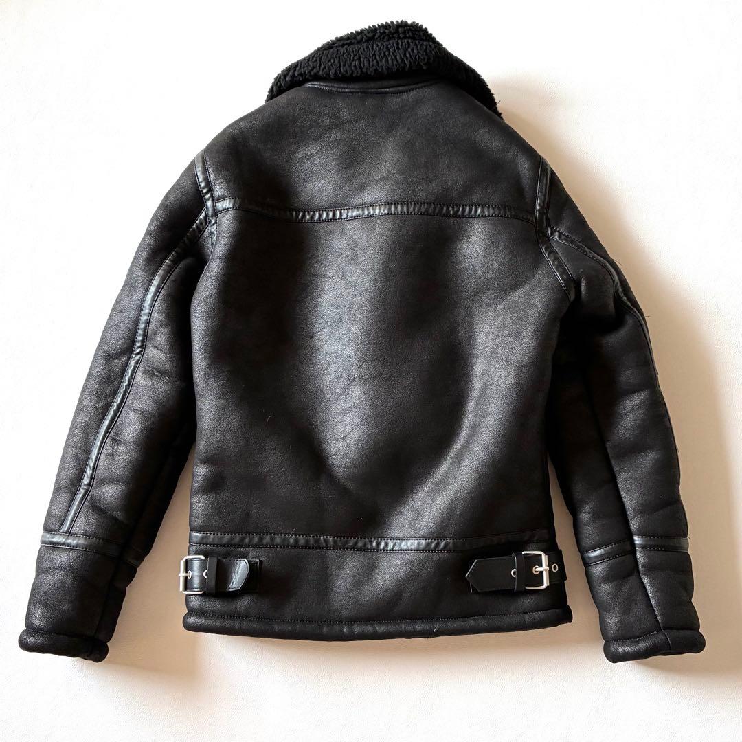 ZARA　ザラフェイクムートン　ダブルライダース　ボアジャケット　ブラック