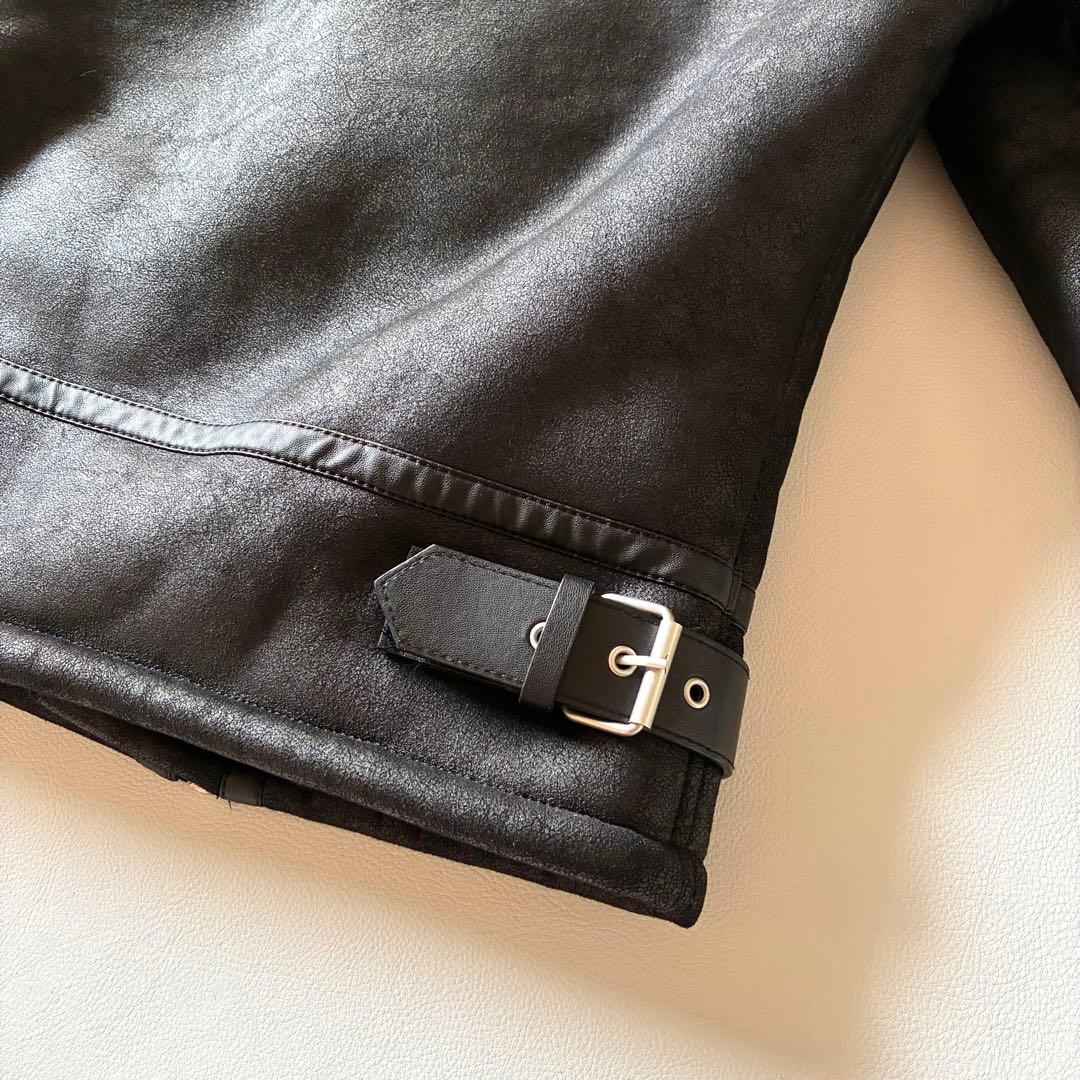 ZARA　ザラフェイクムートン　ダブルライダース　ボアジャケット　ブラック