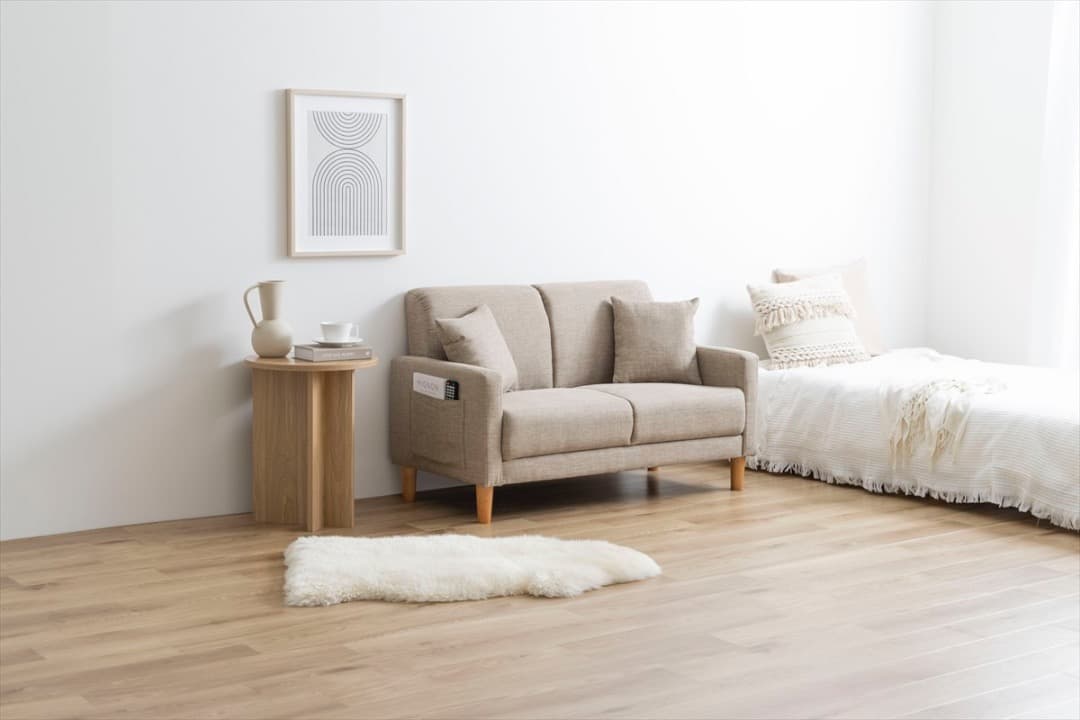 【送料無料】ソファ 2人掛けコンパクトソファ クッション付き 一人暮らし 天然木