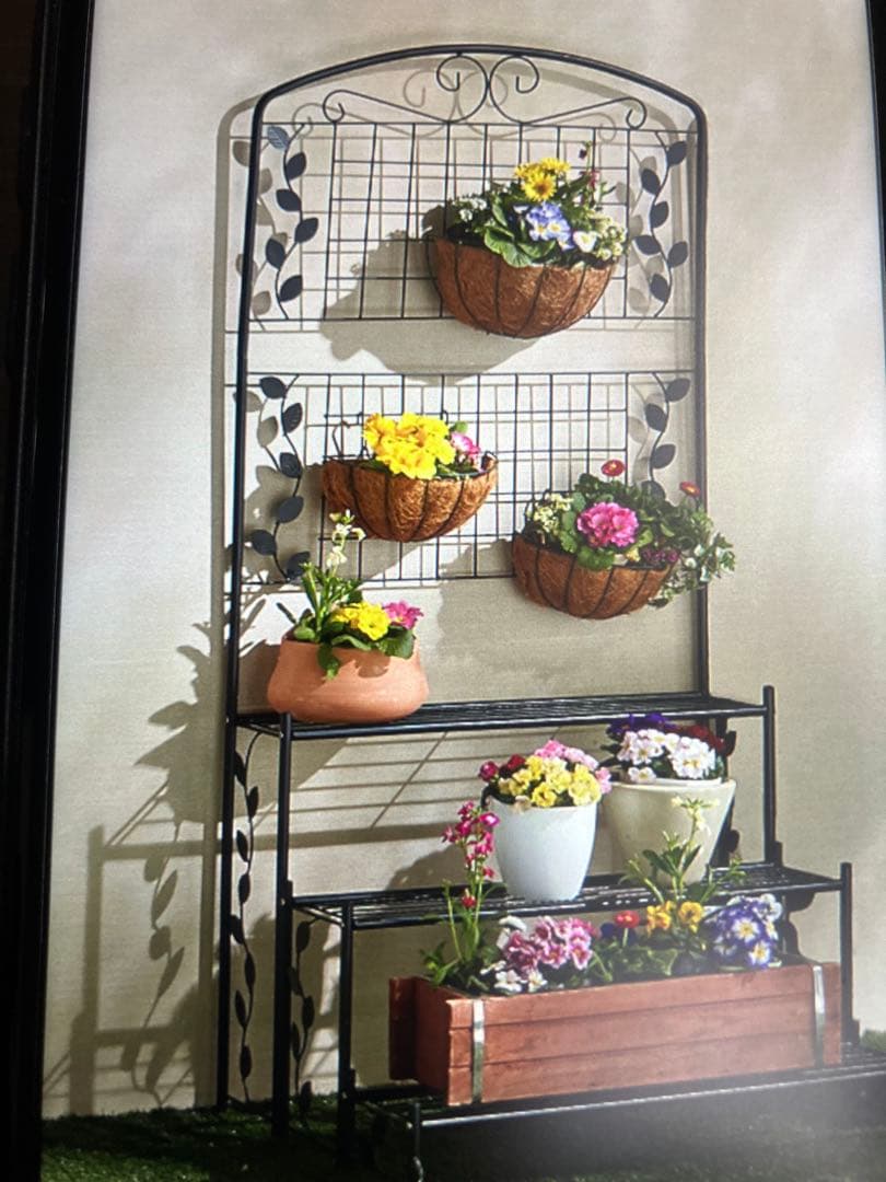 新品未開封　アイアン　フェンス付き　フラワースタンド　花台3段 2台