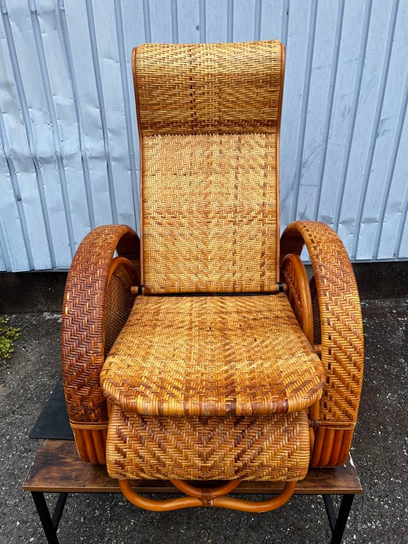 レトロ！ラタン リクライニングチェア　中古品