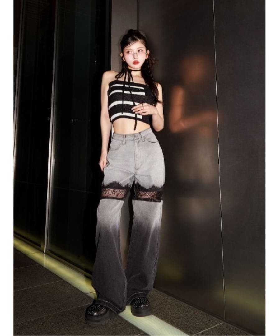 Darich ダーリッチ スカラップレースデニムロングパンツ