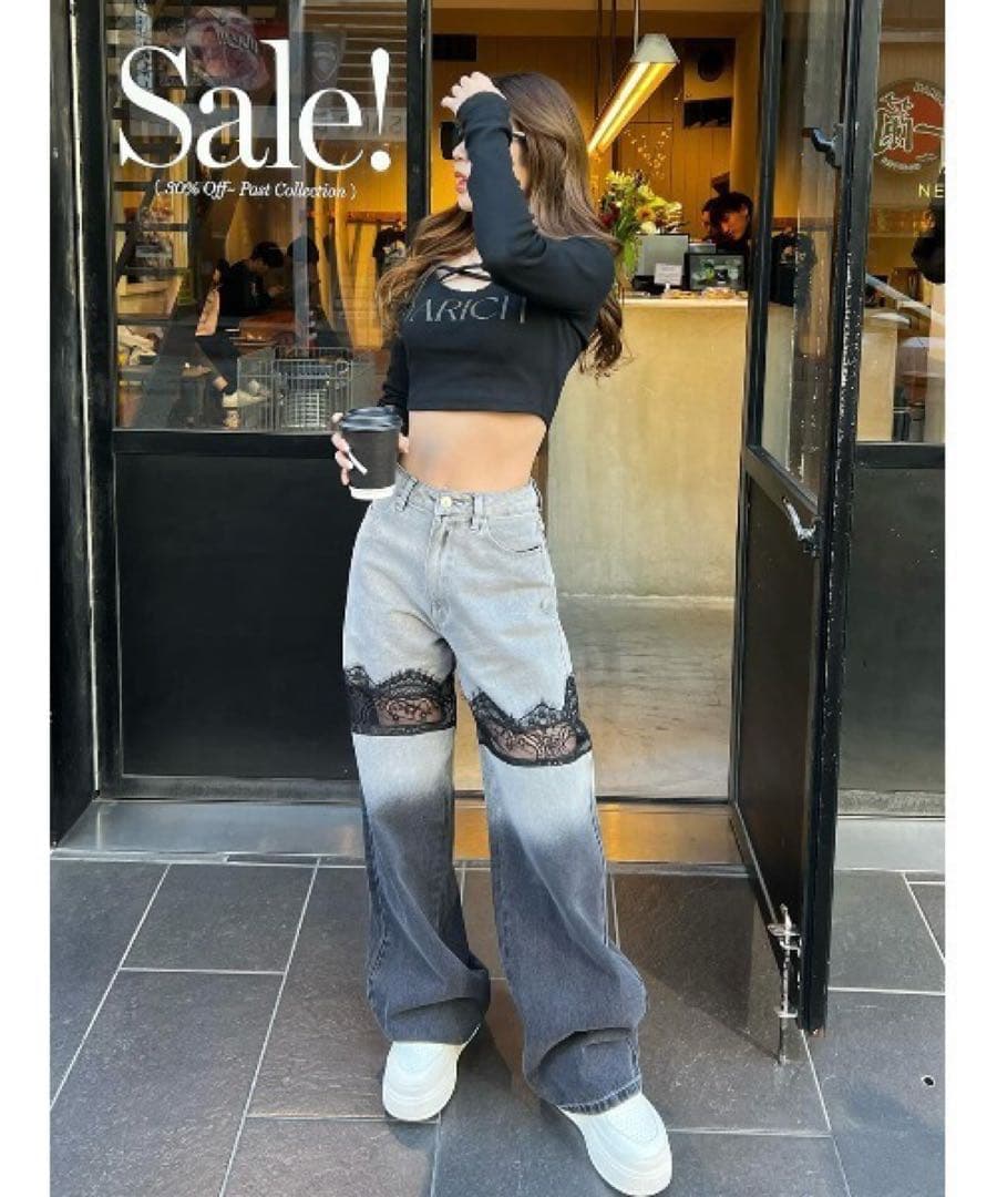 Darich ダーリッチ スカラップレースデニムロングパンツ