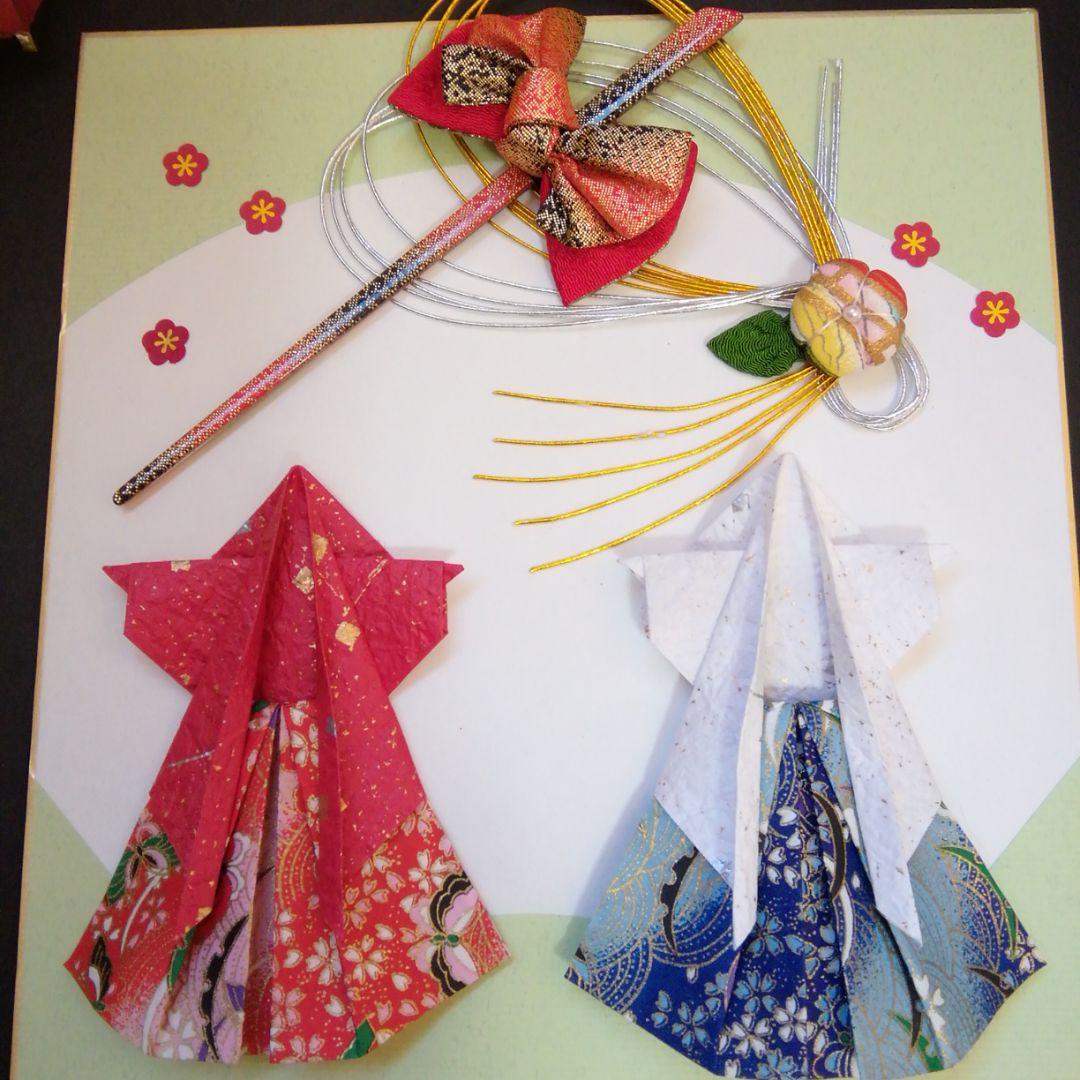 かんざしと、和紙水引お正月飾りセット(27×24㎝)