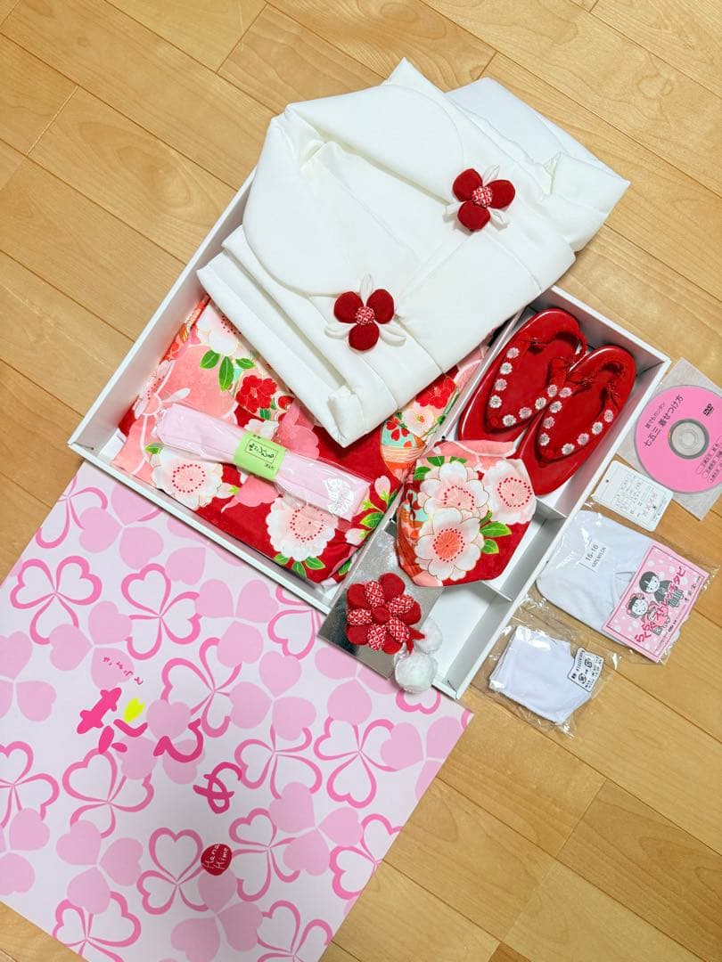 七五三　女の子着物3歳　花柄被布セット　ガールズ753フルセット