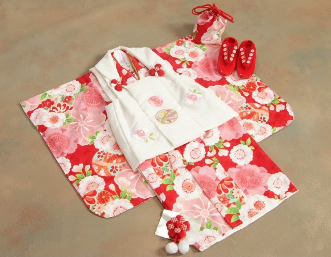 七五三　女の子着物3歳　花柄被布セット　ガールズ753フルセット