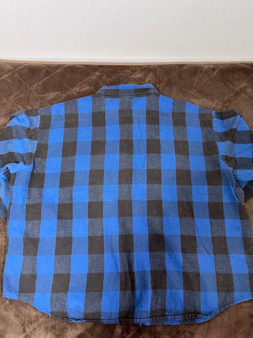 70s 80s USA製 five brother ネルシャツ 青