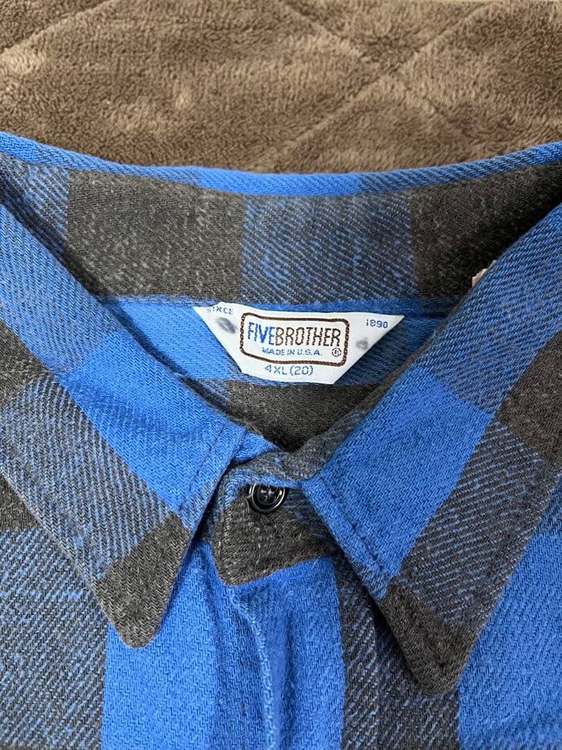 70s 80s USA製 five brother ネルシャツ 青