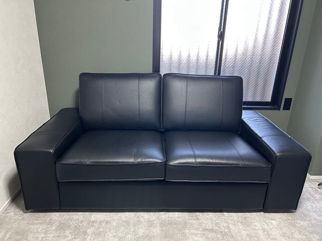 価格相談可　IKEAイケア　KIVIK 2人掛けソファ ブラック　レザー　展示品