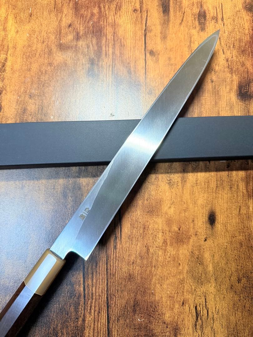 森本光一作　左用　刺身 柳刃　白一鋼　尺　紫檀白水牛八角柄