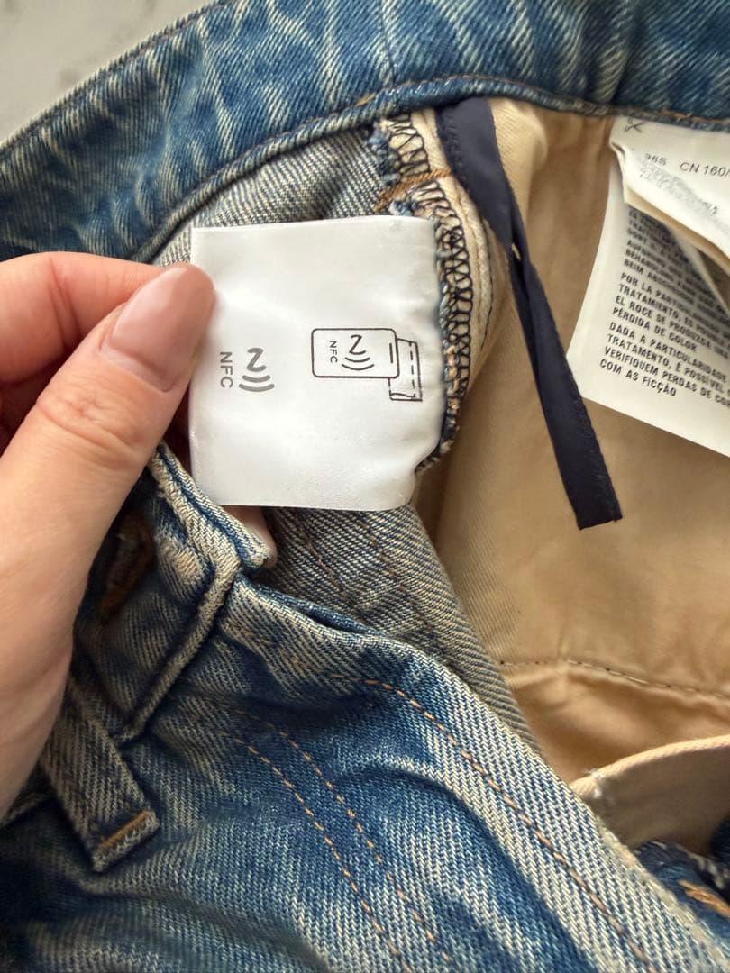 【試着のみ】PRADA プラダ　バックロゴ付デニムマキシ丈スカート